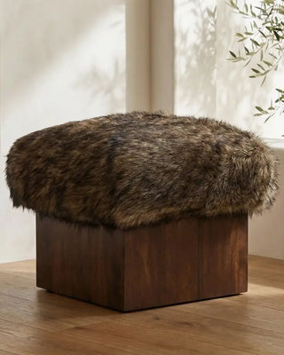 FAUX FUR BROWN OTTOMAN